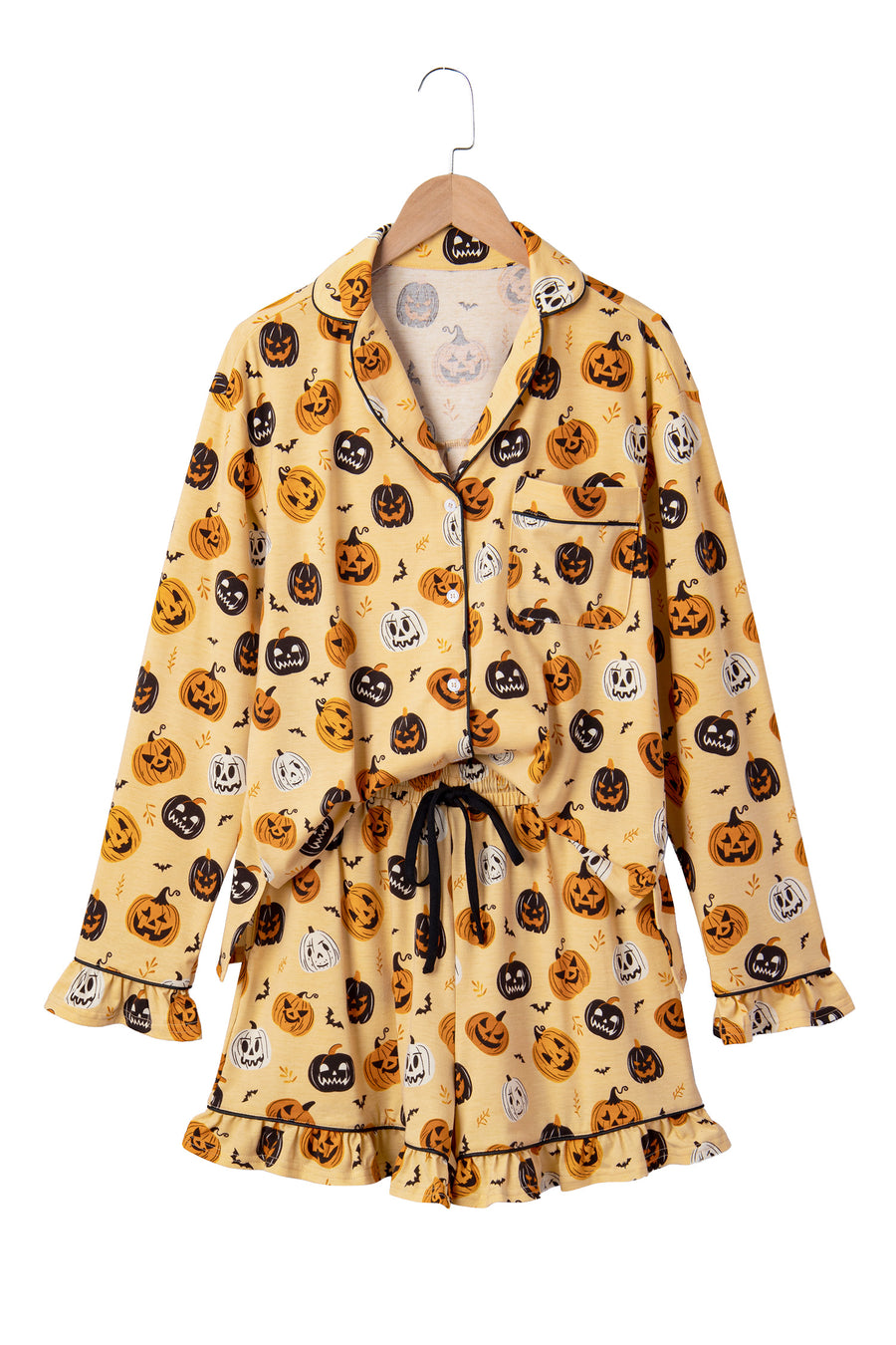 Pumpkin Face Ruffle Long Sleeve Lounge Set Women UK