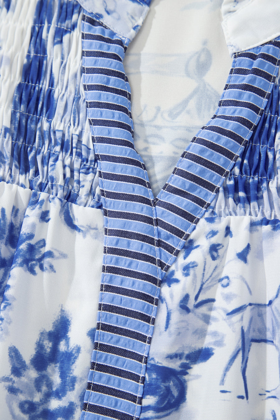Animal Paradise Print Striped Panel Gathered Blouse Women UK — angled third option | Fashionfitz UK