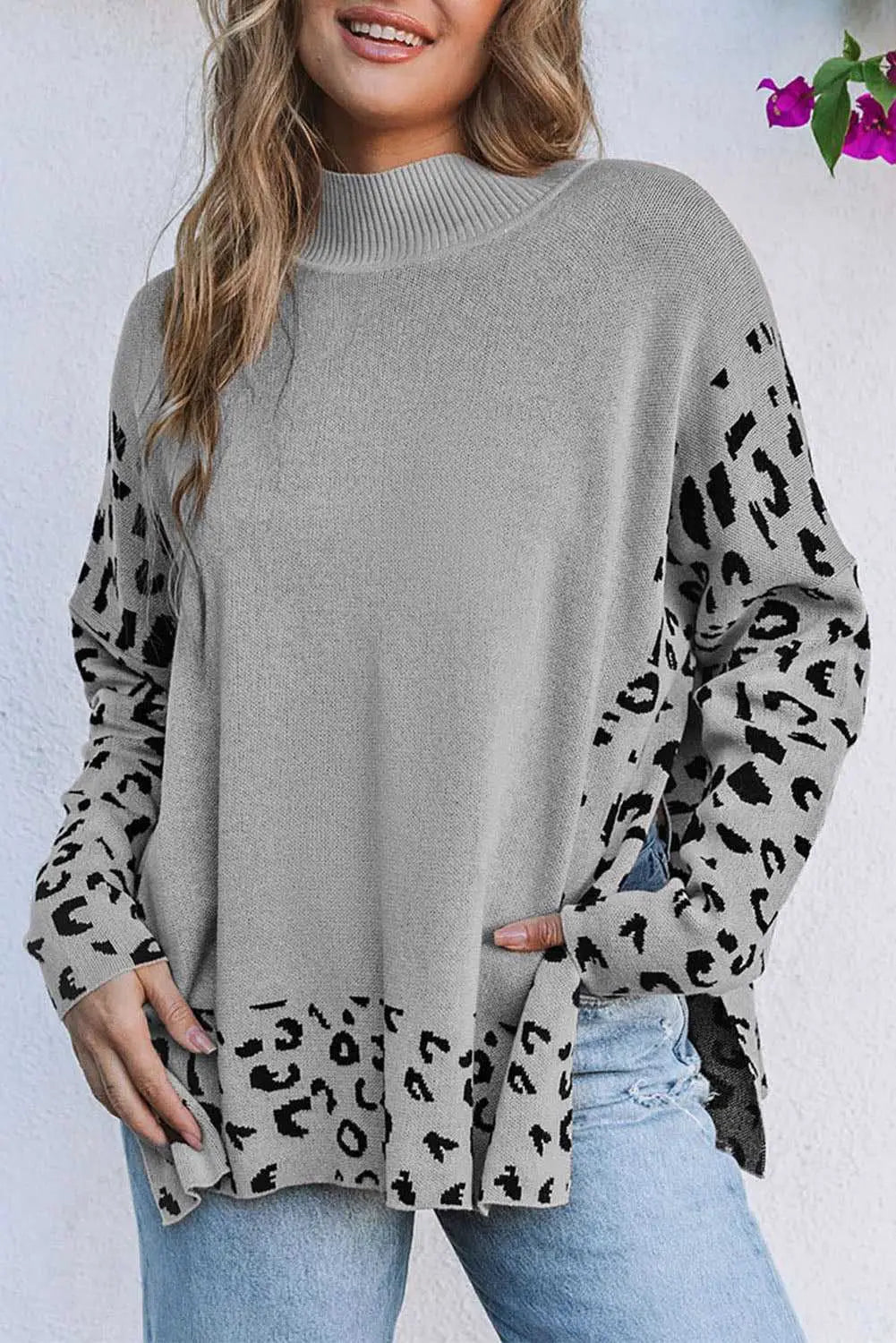Leopard high neck oversized sweater sweaters
