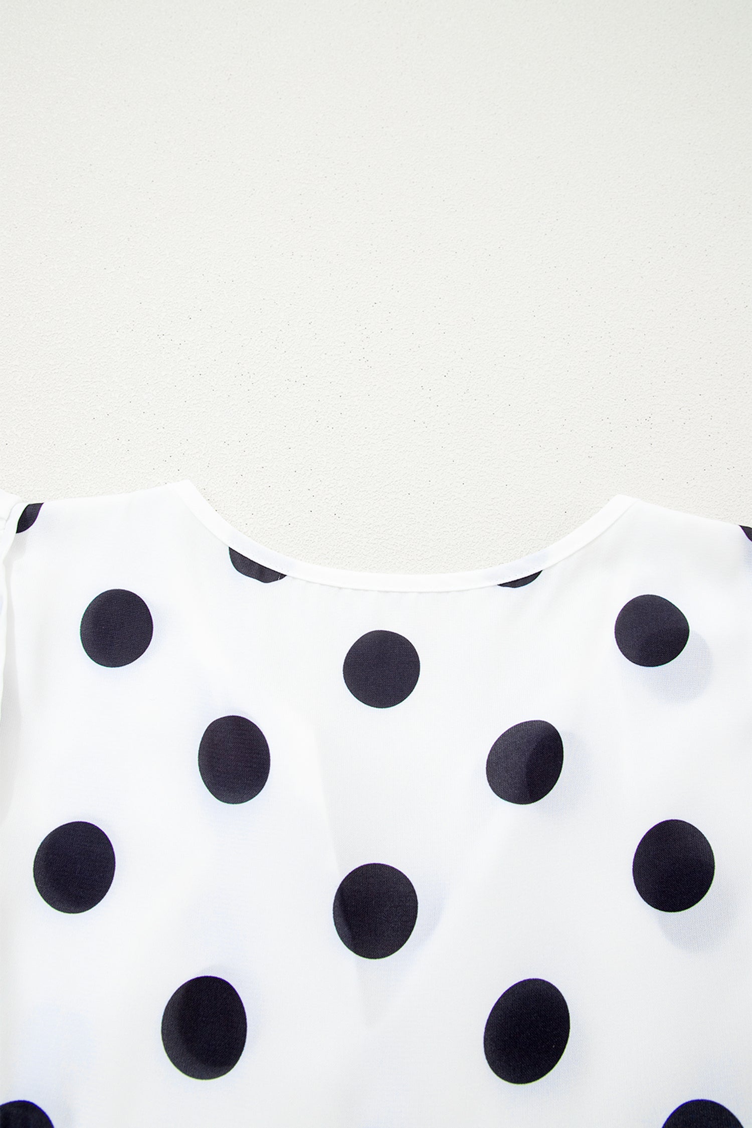Polka Dot Flutter Sleeve Babydoll Blouse Tie Neck Striped Hem White