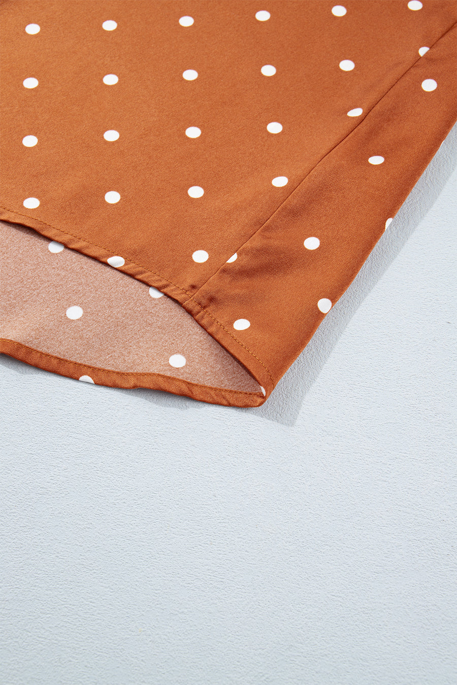 Brown Polka Dot Half Button V-Neck Long Sleeve Blouse Women UK