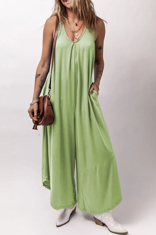 Sleeveless v neck wide leg jumpsuit with pockets women uk | fashionfitz