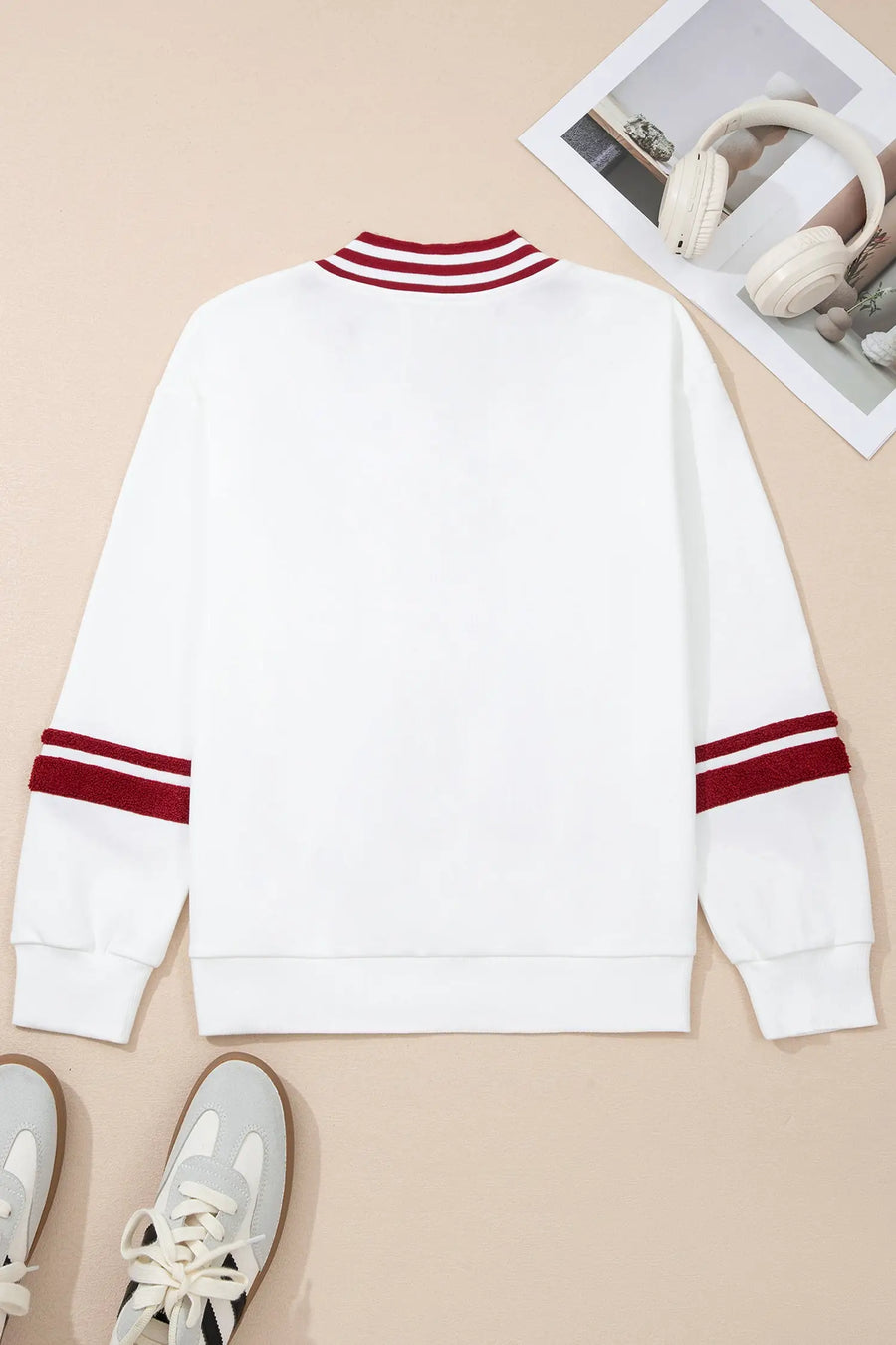 Dark Blue Color Block Flower Embroidered Patch Raglan Tee Women UK