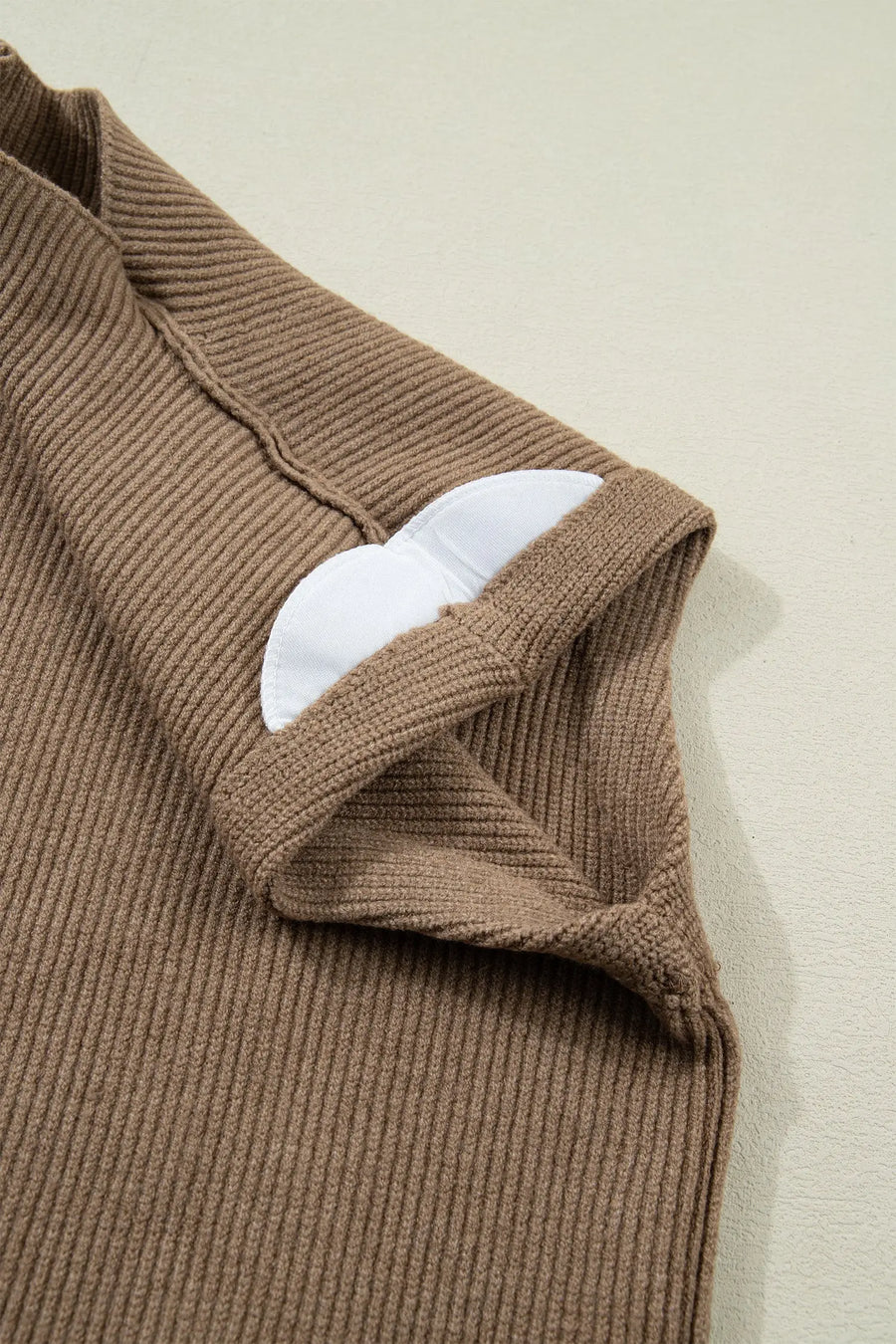 Ribbed knit mock neck sweater vest sleeveless loose fit light french beige sweaters