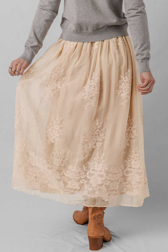 Embroidered Mesh Overlay Flowy Skirt