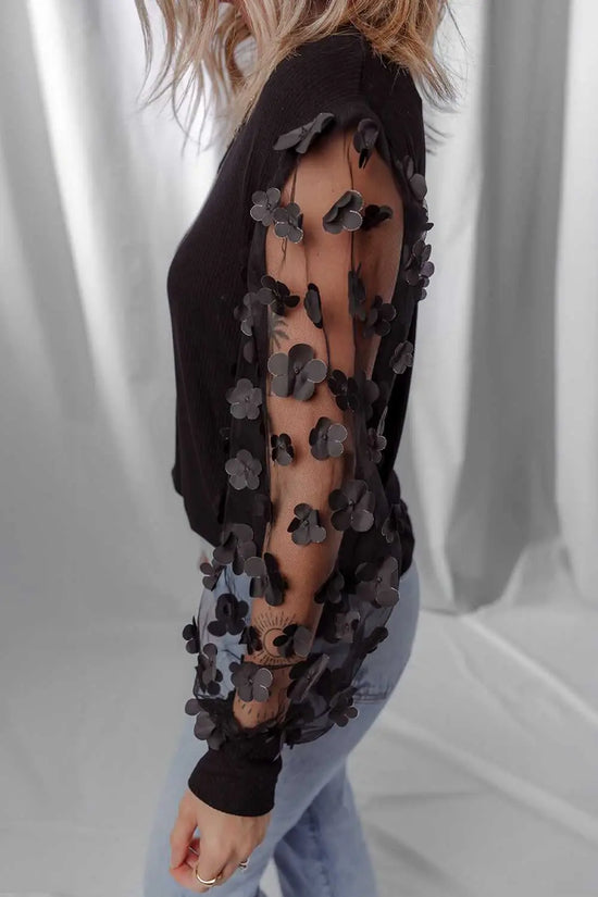 Flower applique mesh blouse blouses