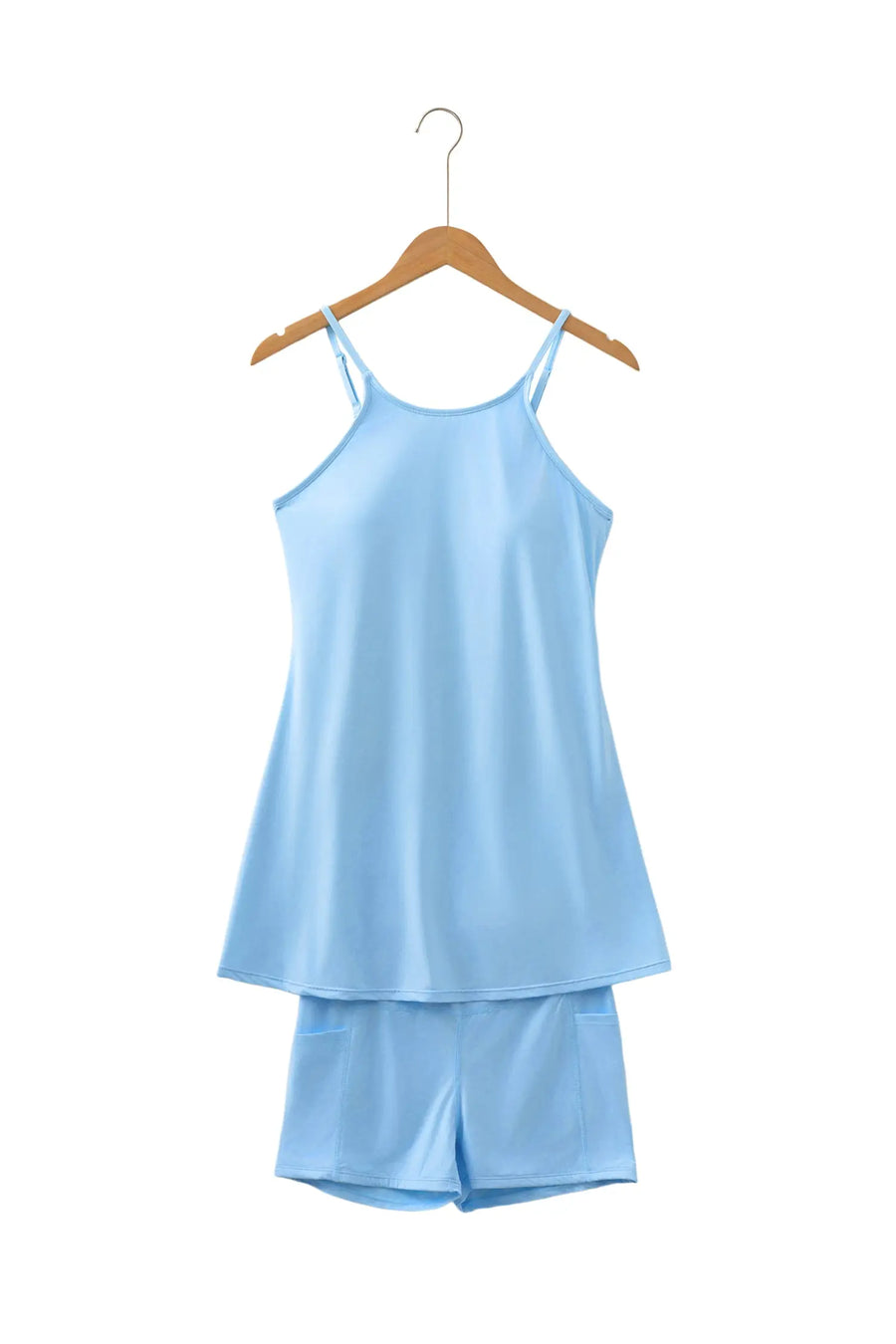 Solid Colour Tunic Tank Dress & Athletic Shorts Set Women UK