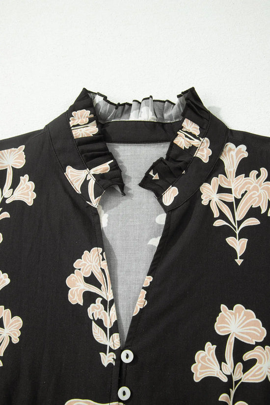 Floral frilled v-neck puff sleeve mini dress dresses