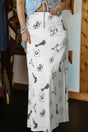 Western Print Satin High Waist Maxi Skirt — front view | Fashionfitz UK