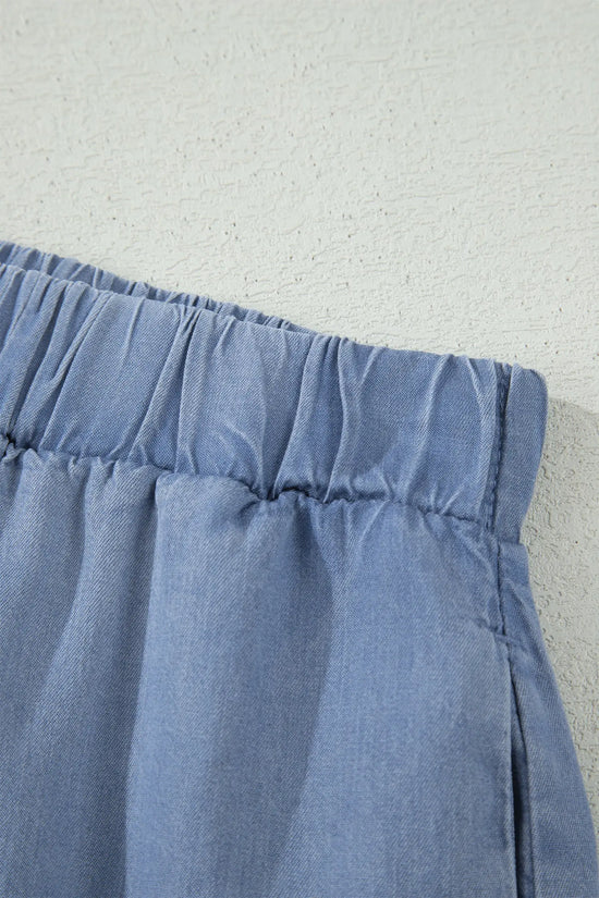 Elastic waist ruffled tiered maxi skirt lyocell side pockets beau blue skirts