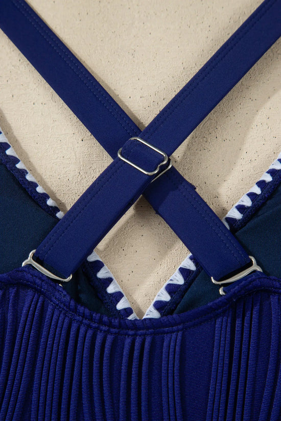 Shell stitch v neck high waist bikini set adjustable straps removable pads classic bikinis