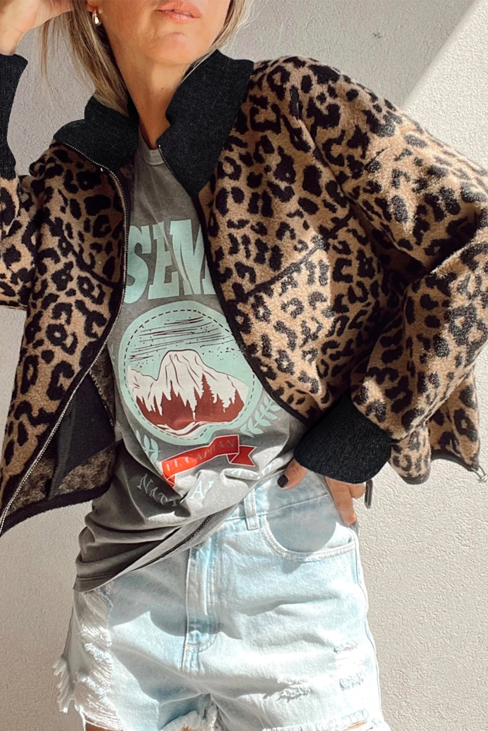 Khaki Leopard Crop Jacket