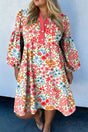 Pink Plus Size Leopard Puff Sleeve Mini Dress Women UK — front view