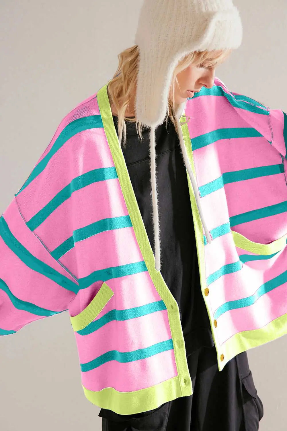 Urban stripe loose cardigan cardigans