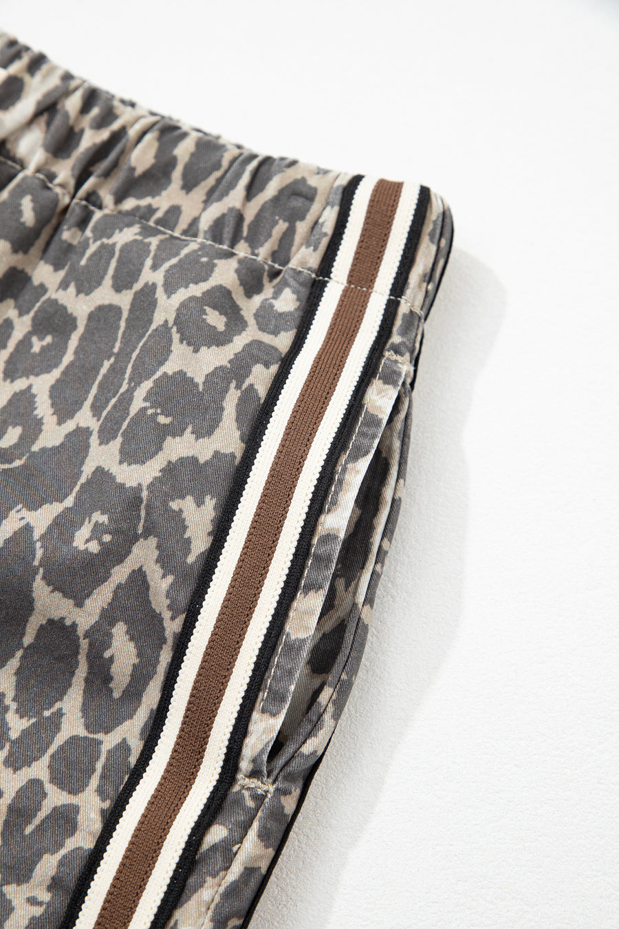 Leopard Stripe Drawstring High Waist Denim Shorts Women UK