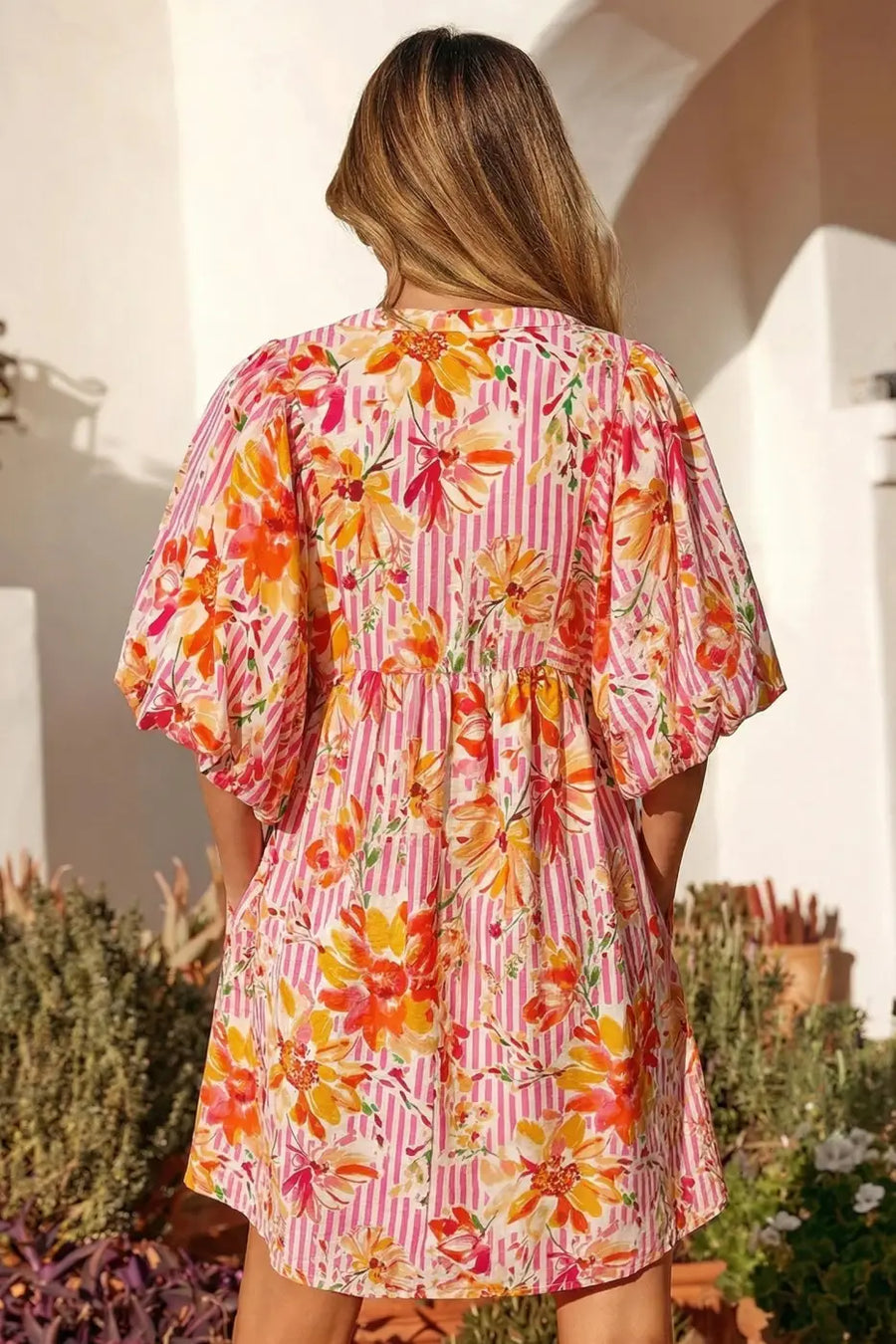 Women’s floral tie neck puff sleeve mini dress | fashionfitz
