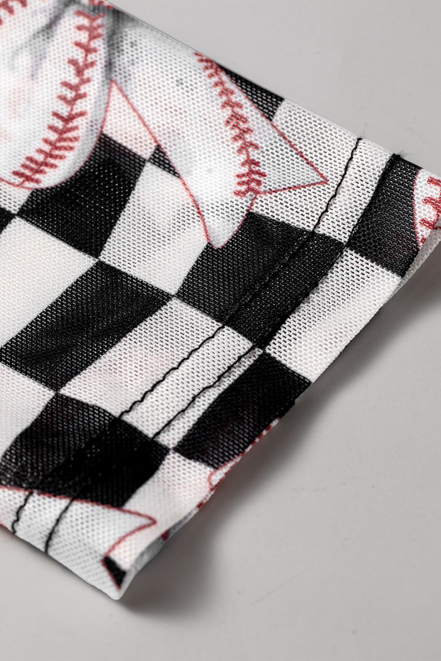 Plaid Baseball Bow Long Sleeve Mesh Top Women UK