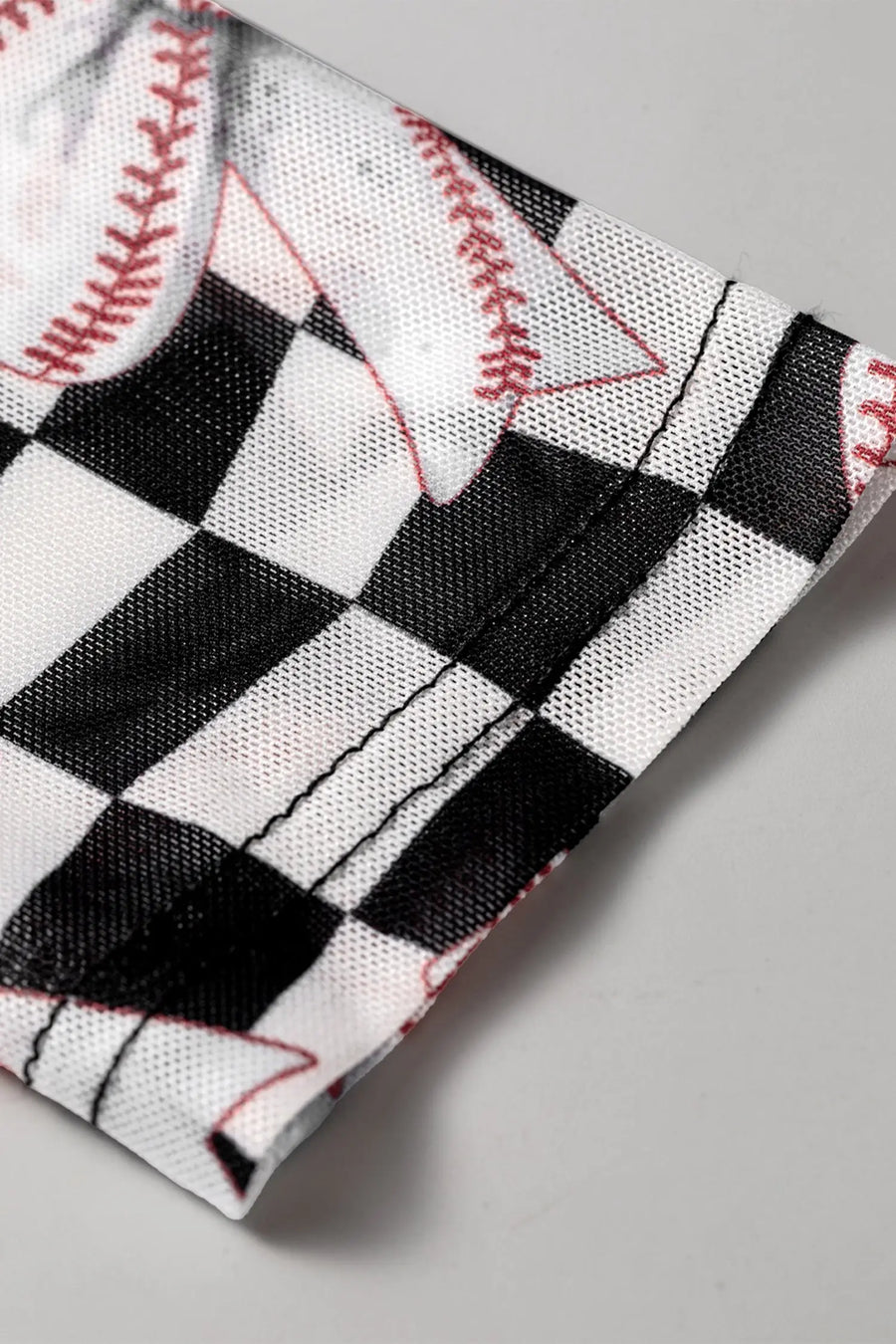 Plaid Baseball Bow Long Sleeve Mesh Top Women UK