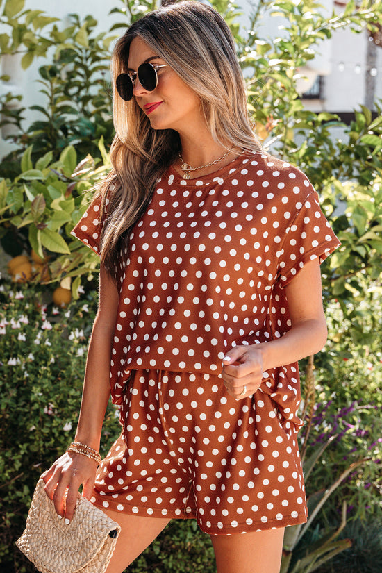 Polka Dot Print Round Neck Short Sleeve Top & Shorts Co-Ord Set