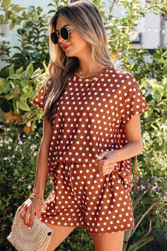 Purple polka dot print short set