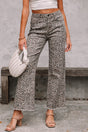 Brown Leopard Frayed Edge Wide Leg High Waist Jeans