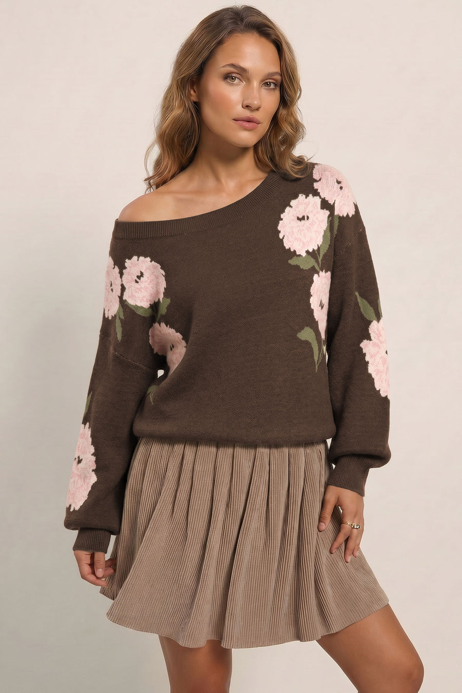 Floral Drop Shoulder Relaxed Pullover Sweater