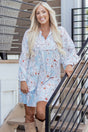 Brown Floral Tie Neck 3/4 Sleeve Mini Dress Women UK — front view