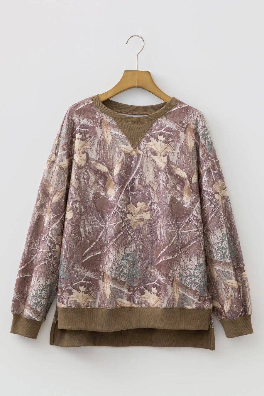 Brown Abstract Camo Colourblock Baggy Pullover Sweatshirt