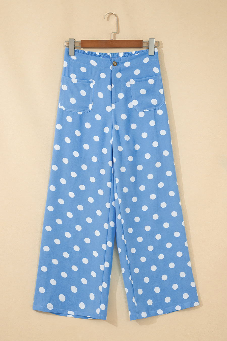 Polka Dot Patched Pocket Elastic Waist Straight Leg Pants
