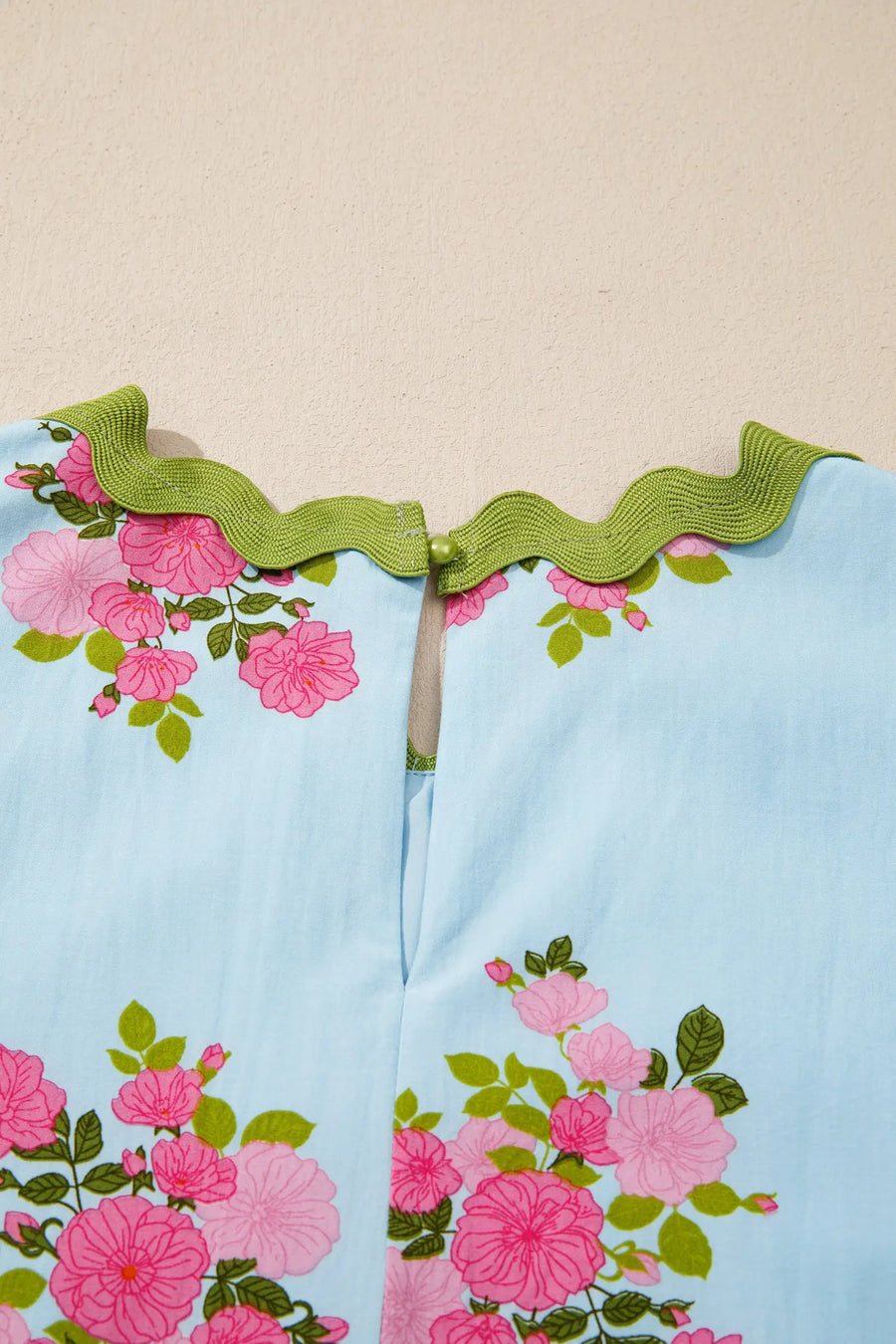 Sky Blue Floral Ricrac Trim Bubble Sleeve Mini Dress Women UK