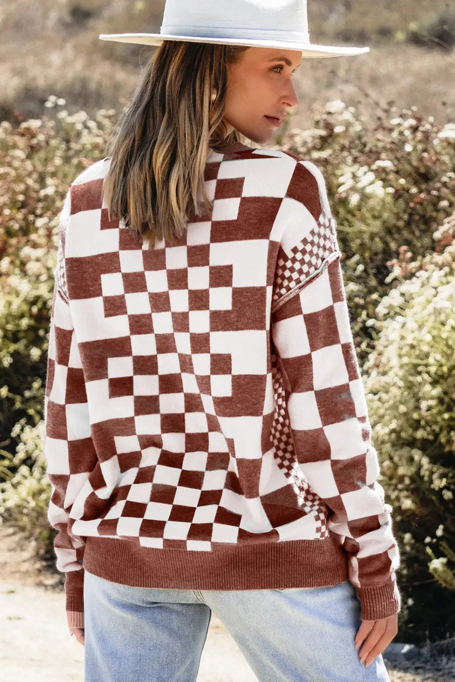 Smoky plaid soft knit jumper sweaters