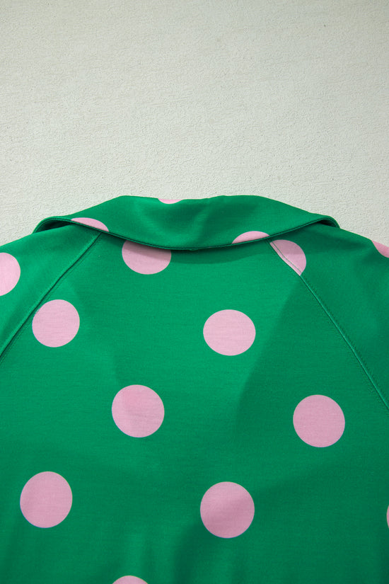 Polka Dot V Neck Short Sleeve Tee High Waist Drawstring Shorts Set
