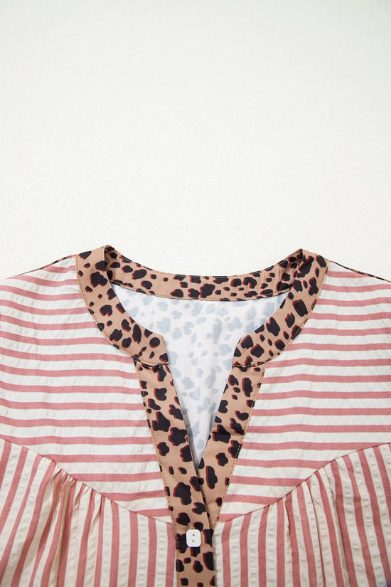 Stripe leopard patchwork shirt dress bracelet sleeve button down mini dresses
