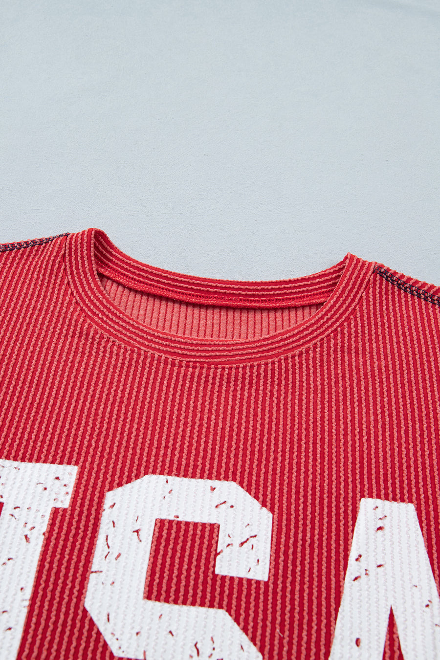 USA Graphic Ribbed Half Sleeve Loose Top Round Neck Tunic Length — styled outfit look | Fashionfitz UK