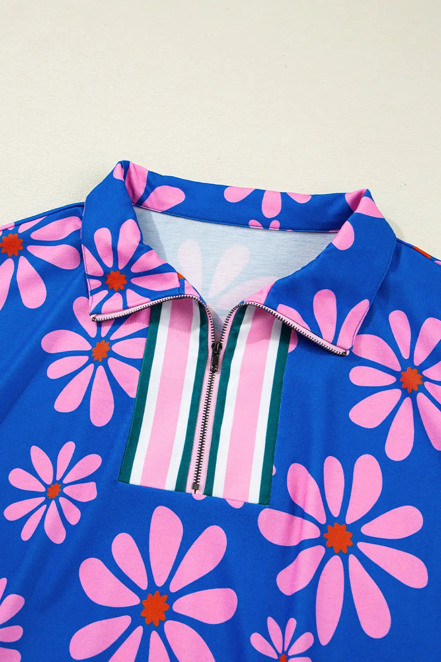 Purple Floral Quarter Zip Drawstring Waist Mini Dress Women UK