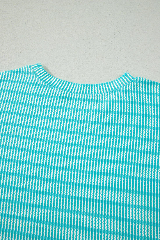 Stripe Raised Rib Loose Tee & Drawstring Elastic Waist Shorts Set