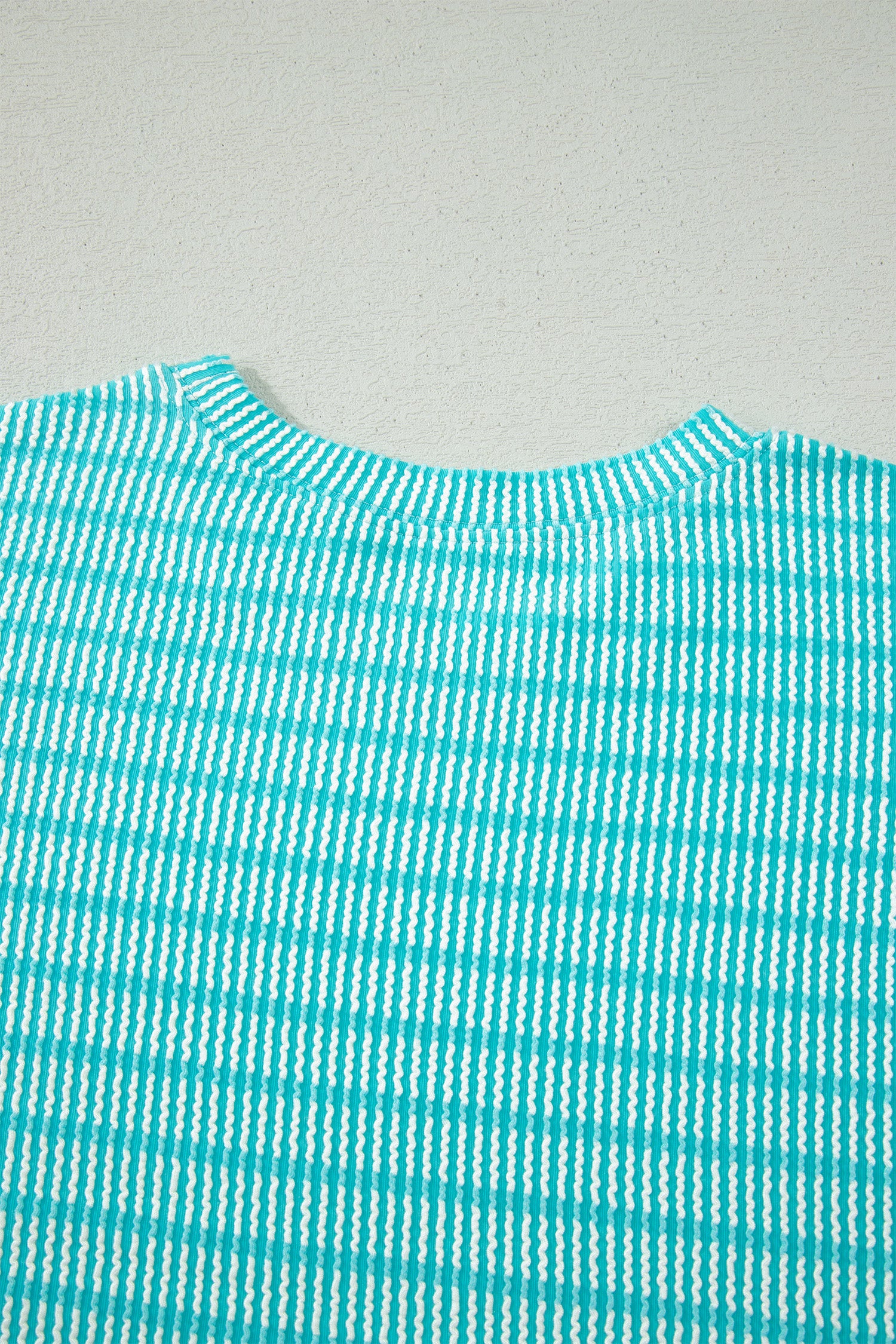 Stripe Raised Rib Loose Tee & Drawstring Elastic Waist Shorts Set