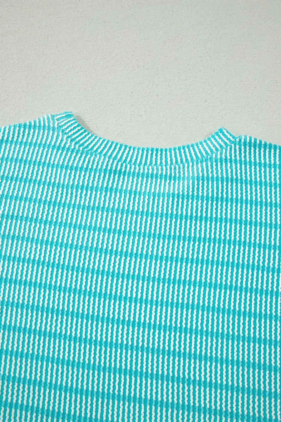 Stripe Raised Rib Loose Tee & Drawstring Elastic Waist Shorts Set
