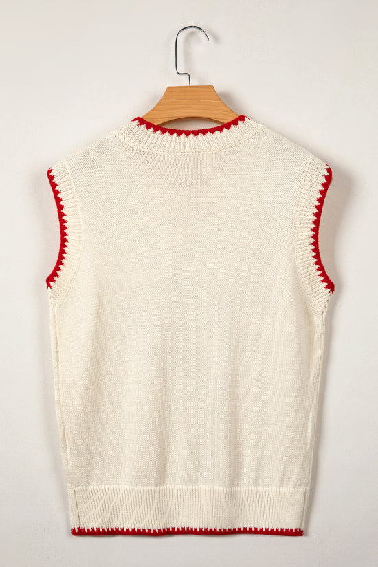 Plaid Crawfish Embroidery Crew Neck Knit Sweater Vest