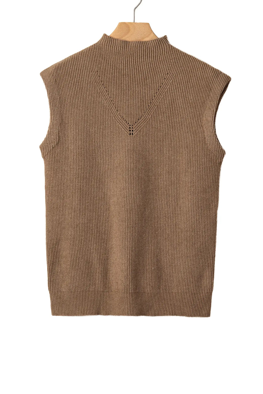 Ribbed knit mock neck sweater vest sleeveless loose fit light french beige sweaters