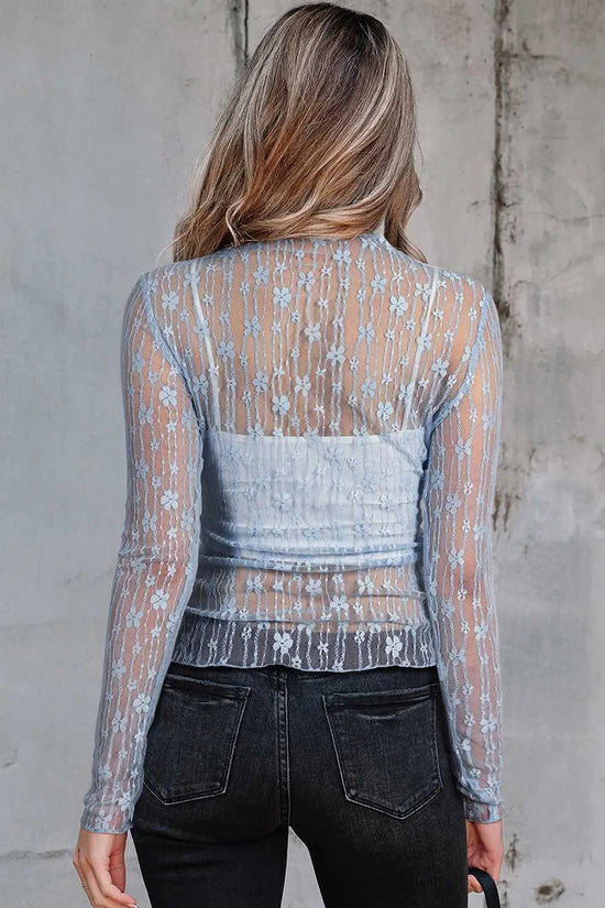 Sheer floral lace slim-fit top blouses