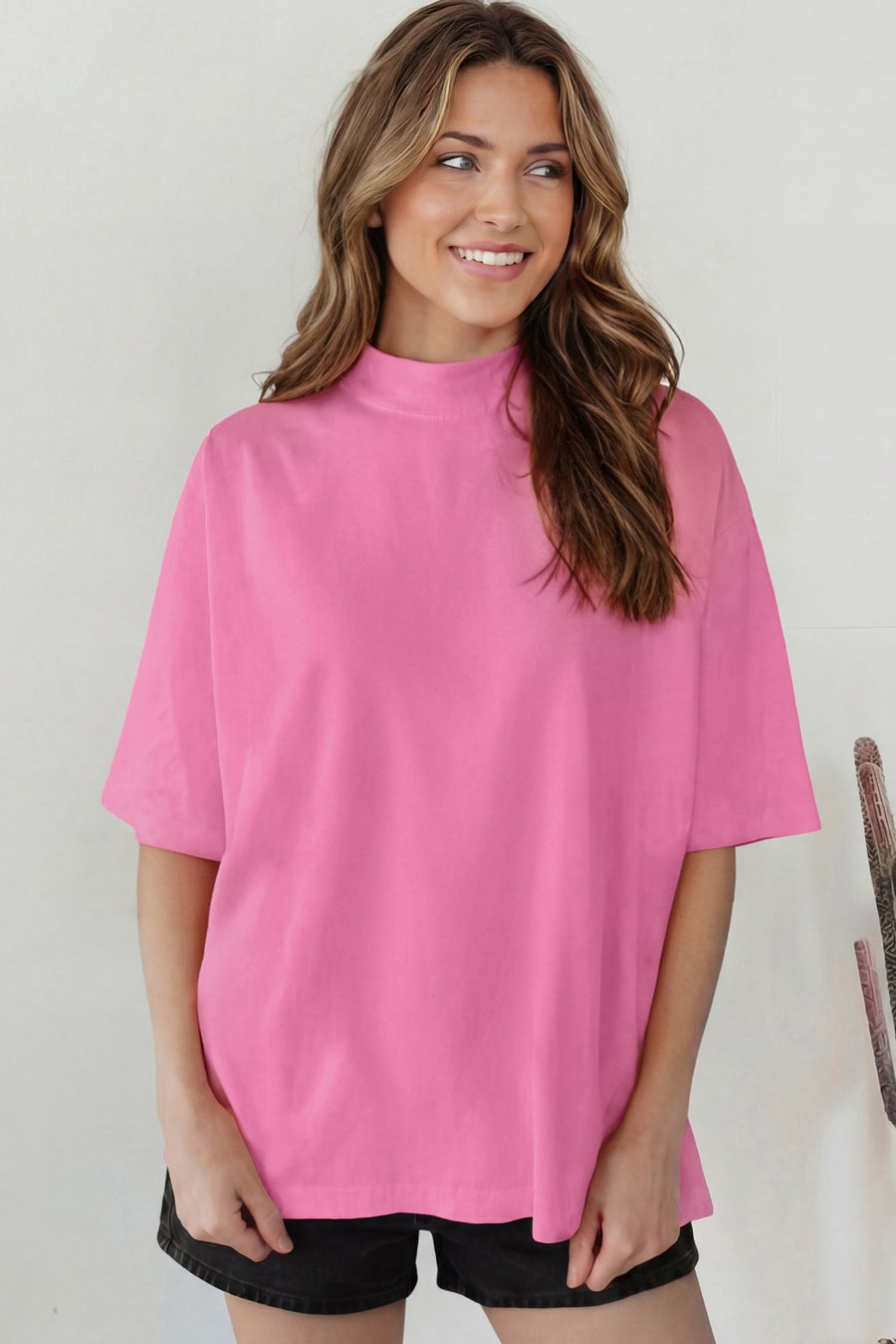Solid Colour Oversized High Neck Tee Women UK