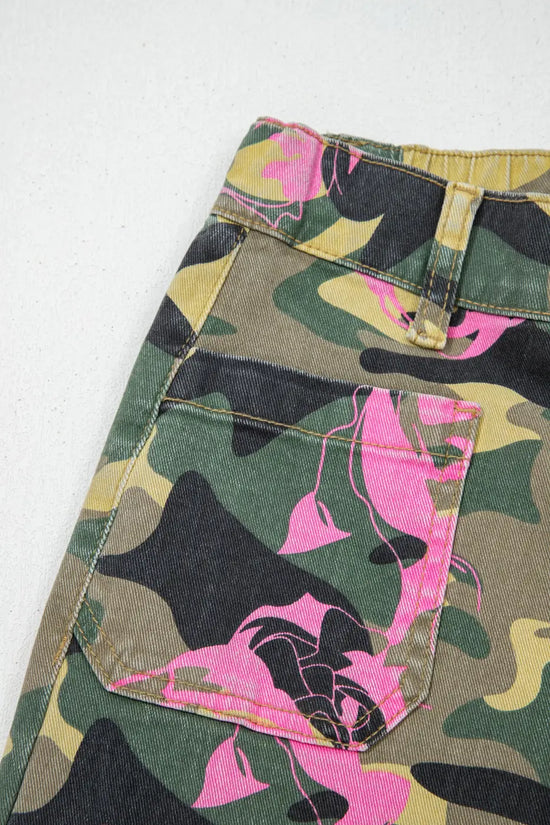 Multicolour abstract leopard patchwork straight jeans