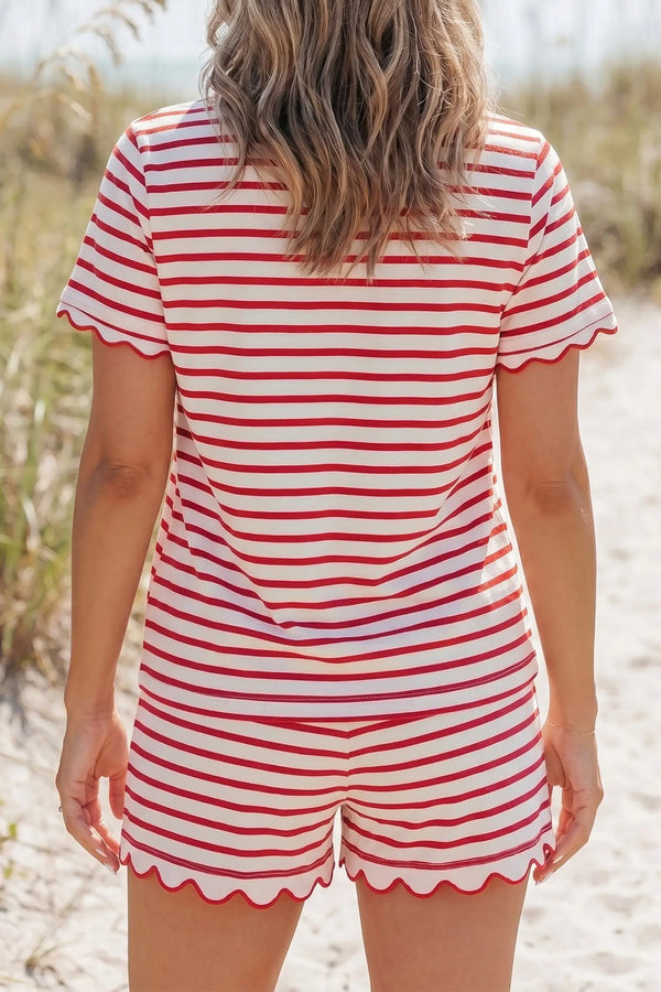 Striped scallop trim co-ord set back view — Fashionfitz UK