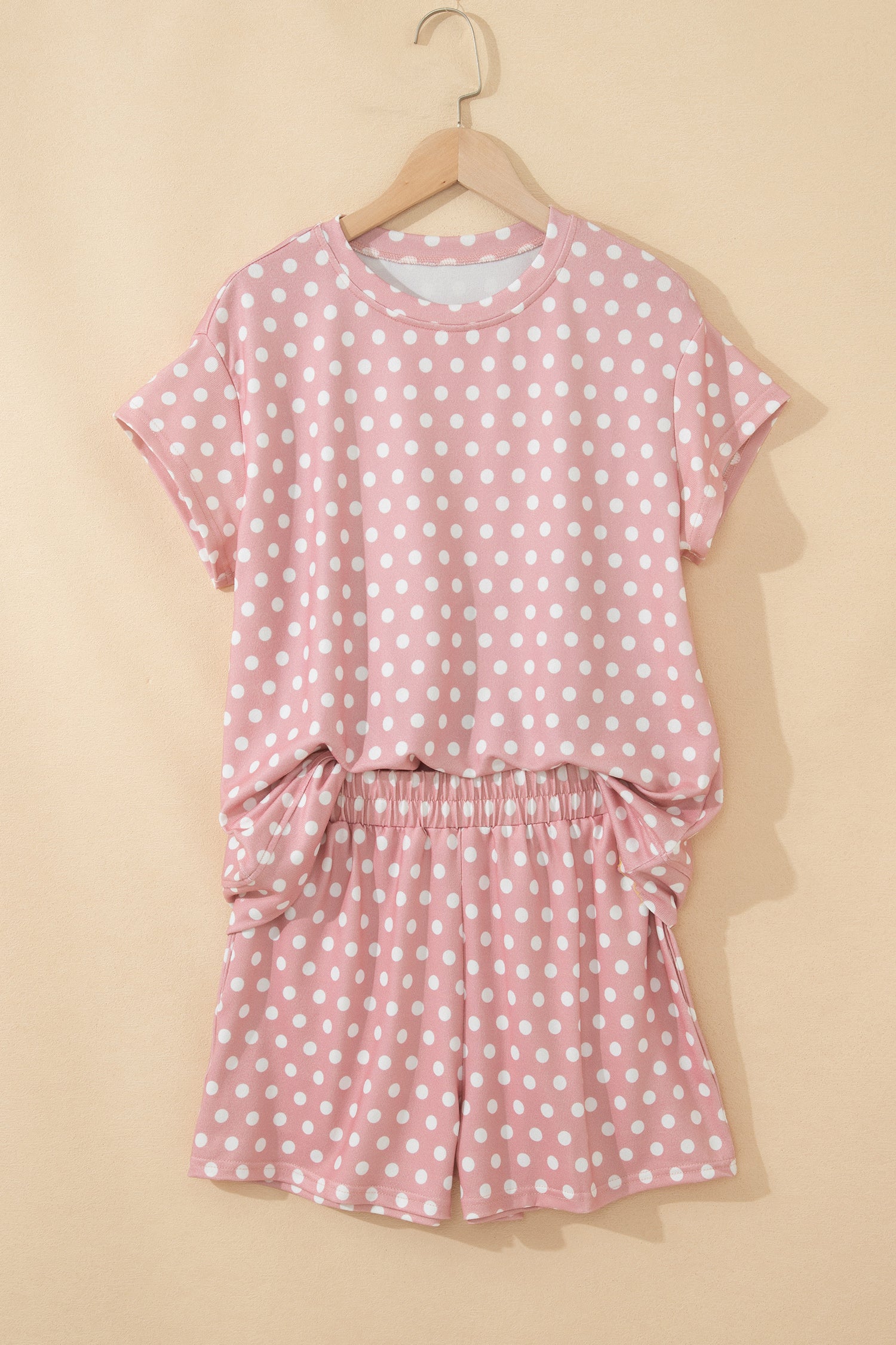 Polka Dot Print Round Neck Short Sleeve Top & Shorts Co-Ord Set