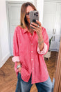 Stripe Button-Up Long Sleeve Shirt with Patch Pocket
