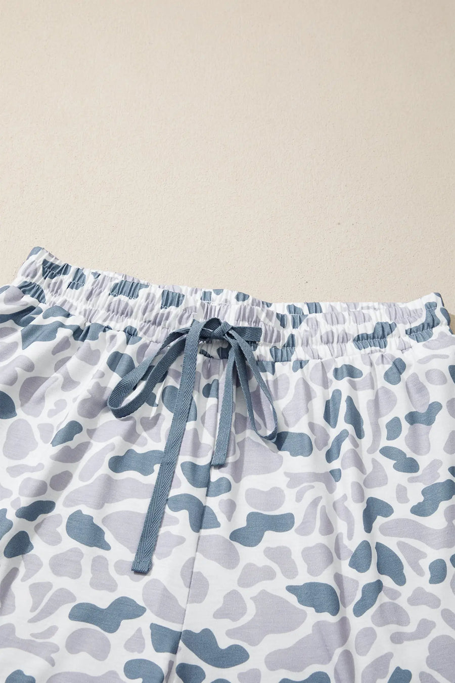 Camouflage print lapel shirt & shorts 2-piece pyjama set beige pajamas