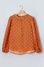 Brown Polka Dot Half Button V-Neck Long Sleeve Blouse Women UK