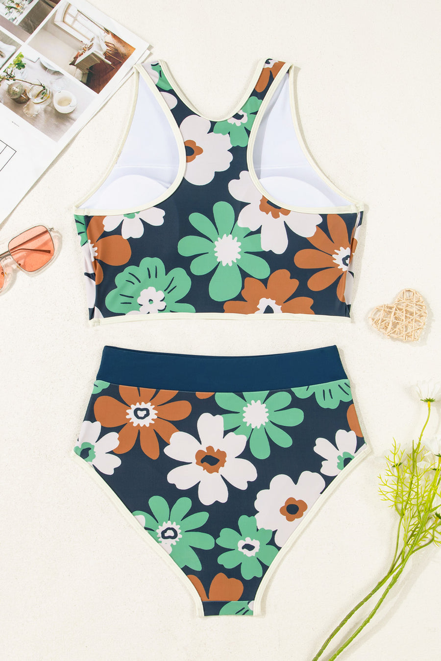 Floral Racerback High Waist Bikini Set Women UK