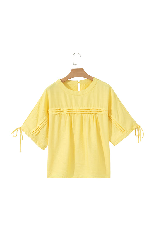 Tie Cuff Half Sleeve Pleated Babydoll Blouse